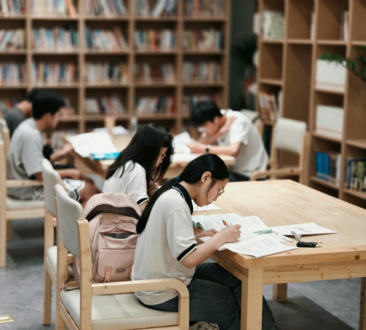 Students studying in a library